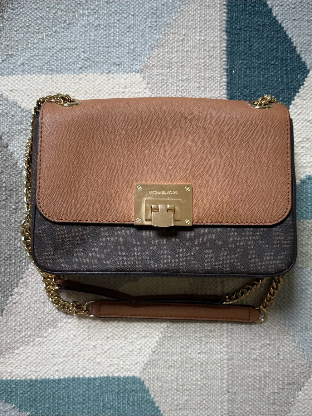 Michael Kors Brown and Tan Chain Crossbody Shoulder Bag